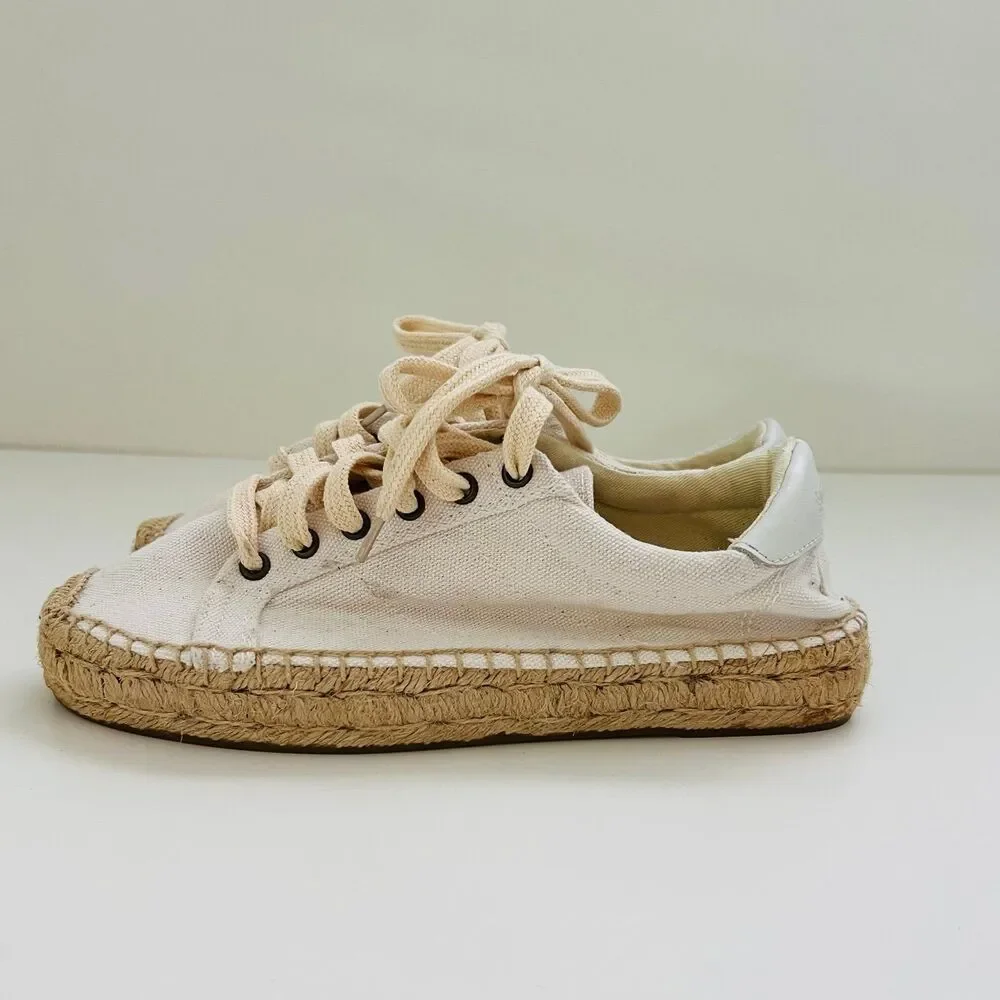 SOLUDOS Izzy Ivory Canvas Espadrille Lace Up Sneakers - US 7